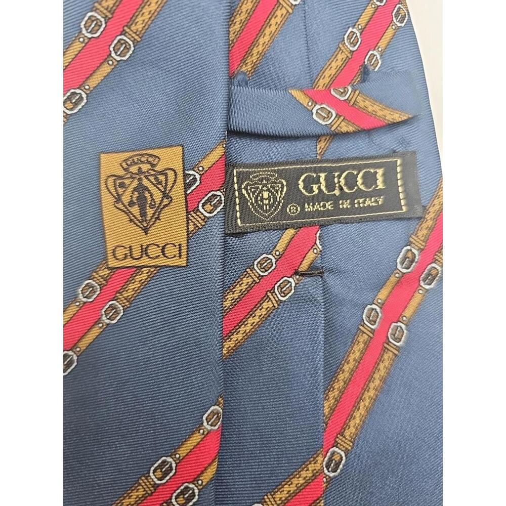 Gucci Men’s Belts‎ Logo Navy Red Silk Tie – Made in Italy 57" x 3.5" - Picture 3 of 5